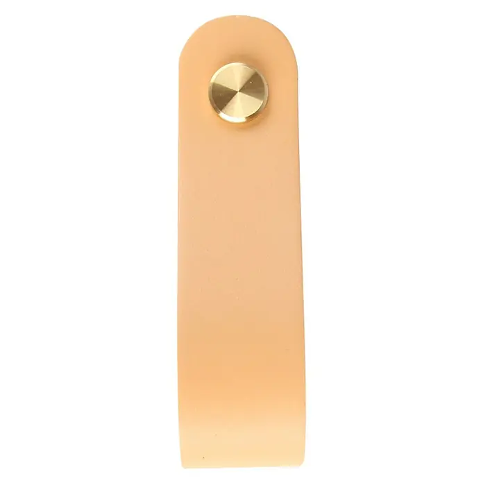 Rei Möbelgriff - Länge: 160 mm, Leder, Creme - Hellerbrauner Lederriemen mit Messingverschluss.
