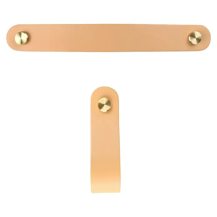 Rei Möbelgriff - Länge: 160 mm, Leder, Creme - Hellbraune Ledergriffe mit Messingnieten.
