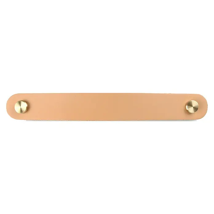Rei Möbelgriff - Länge: 160 mm, Leder, Creme - Hellbrauner Lederriemen mit Messingbeschlägen.