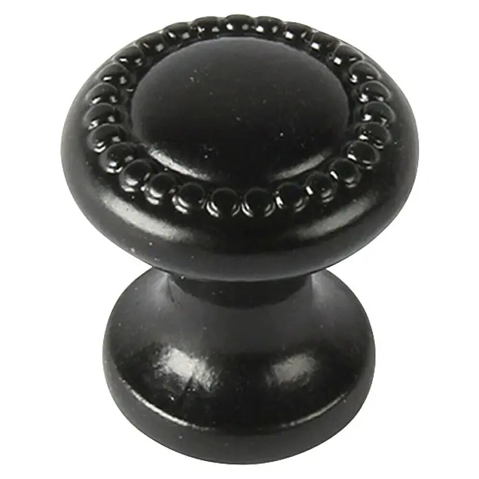 Rei Pomo para muebles - Ø x Al: 19 x 21 mm, Tipo de tirador del mueble: Botón, Negro - Pomo de mueble de metal negro con tapa redonda y borde perlado.