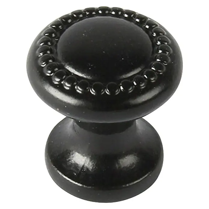 Rei Möbelknopf - Ø x H: 19 x 21 mm, Typ Möbelgriff: Knopf, Schwarz - Schwarzer Möbelknauf mit Perlenrand für Schubladen und Türen.