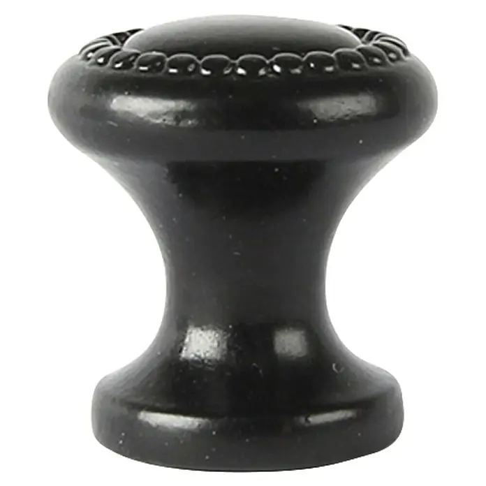 Rei Möbelknopf - Ø x H: 19 x 21 mm, Typ Möbelgriff: Knopf, Schwarz - Matt-schwarzer Metallknauf mit dekorativer Perlenkante für Schränke oder Schubladen.