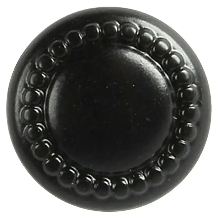 Rei Pomo para muebles - Ø x Al: 19 x 21 mm, Tipo de tirador del mueble: Botón, Negro - Pomo redondo negro mate con borde decorativo de cuentas.