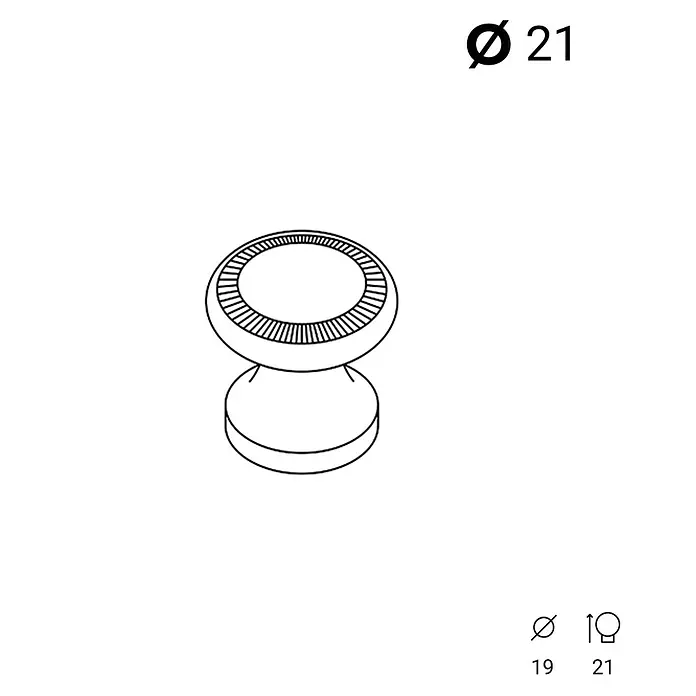 Rei Möbelknopf - Ø x H: 19 x 21 mm, Typ Möbelgriff: Knopf, Schwarz - Strichzeichnung eines runden, pilzförmigen Knaufs mit strukturierter Oberseite.