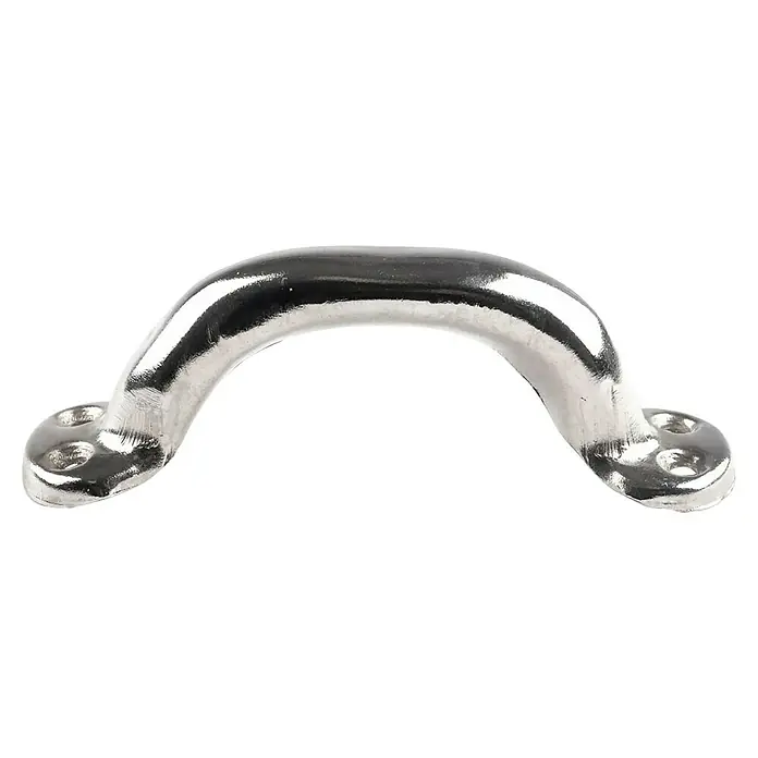 Rei Möbelgriff - Lochabstand: 90 mm, Sonstige, Nickel - Glänzender silberner U-förmiger Griff mit flachen Befestigungsplatten und Löchern.