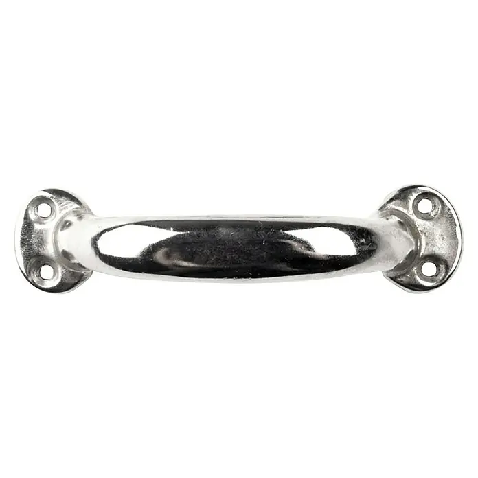 Rei Möbelgriff - Lochabstand: 115 mm, Sonstige, Nickel - Glänzender Metall-Haltegriff mit Montageplatten und Schraubenlöchern.
