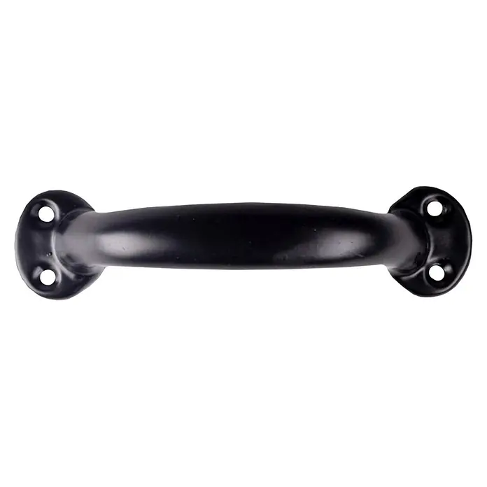 Rei Möbelgriff - Lochabstand: 115 mm, Sonstige, Schwarz - Schwarzer Metall-Ziehgriff mit ovalen Montageplatten und Schraublöchern.