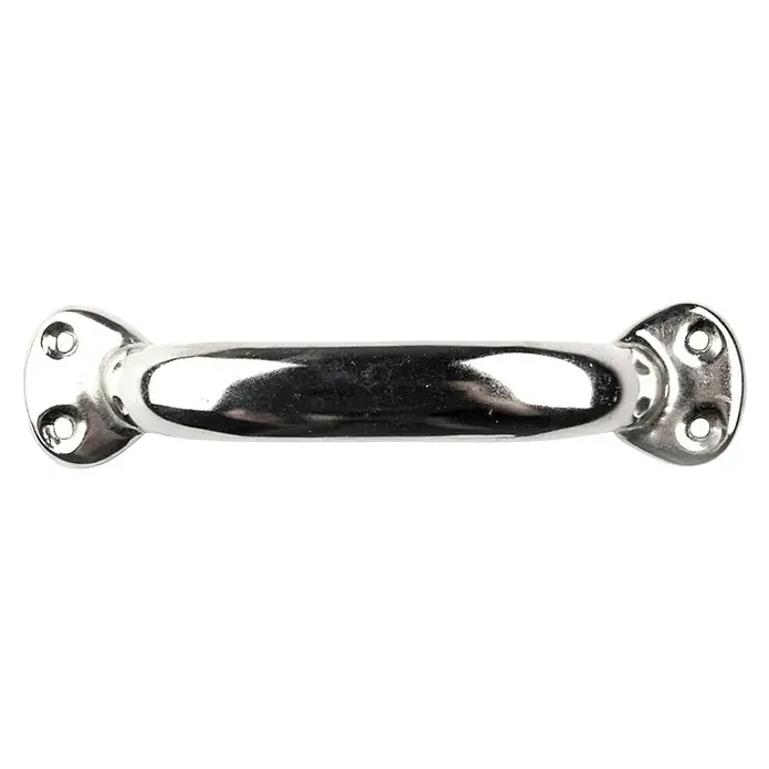 Rei Möbelgriff - Lochabstand: 125 mm, Sonstige, Nickel - Polierter silberner Metall-Haltegriff mit Montageplatten und Schraublöchern an beiden Enden.
