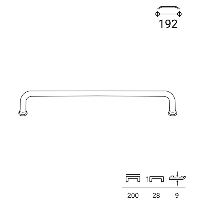Rei Möbelgriff - Lochabstand: 192 mm, Sonstige, Schwarz, L x B x H: 200 x 9 x 28 mm - Gebogener Stangengriff mit 192mm Bohrabstand und Gesamtmaßen 200x28x9mm.