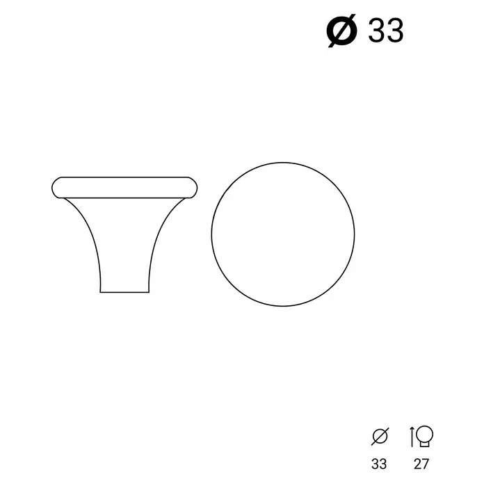Rei Möbelknopf - Durchmesser: 33 mm, Kunststoff, Weiß - Technische Zeichnung: Runder, konischer Möbelknauf. Durchmesser 33mm, Höhe 27mm.