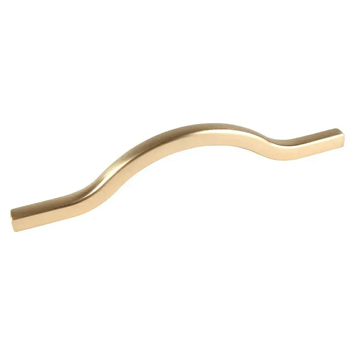 Rei Möbelgriff - Lochabstand: 96 mm, Aluminium, Gold - Gebogener goldener Griff aus gebürstetem Messing.