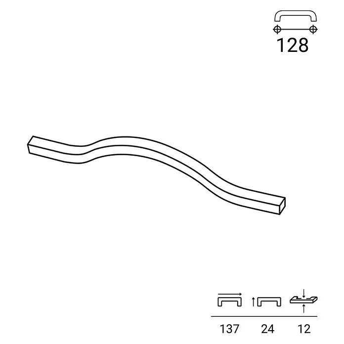 Rei Möbelgriff - Lochabstand: 96 mm, Aluminium, Gold - Geschwungener Wellen-Möbelgriff mit 128mm Lochabstand.