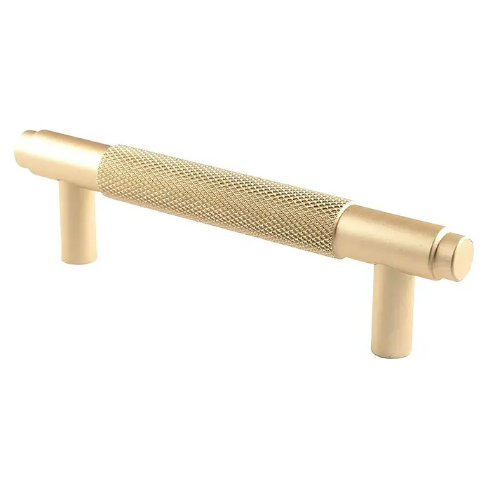 Rei Möbelgriff - Lochabstand: 96 mm, Aluminium, Gold, Trend - Matter goldfarbener T-Griff mit gerändeltem Griff für Schränke.