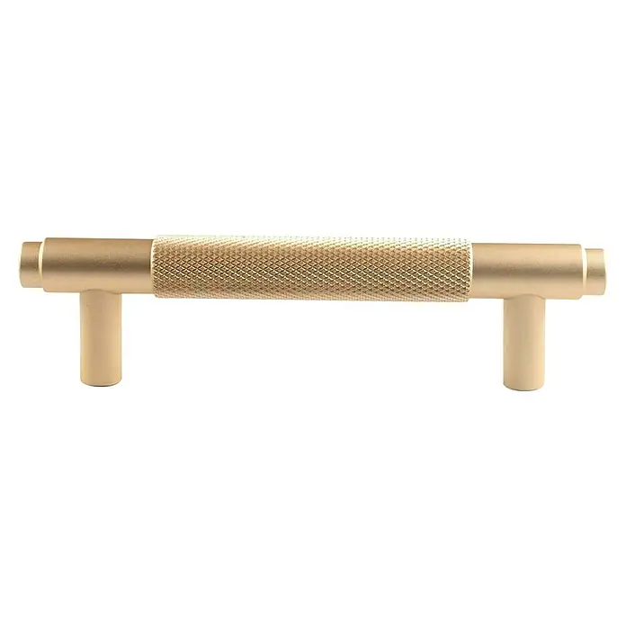 Rei Möbelgriff - Lochabstand: 96 mm, Aluminium, Gold, Trend - Mattes Messing-T-Stangen-Schrankgriff mit texturiertem, gerändeltem Griff.