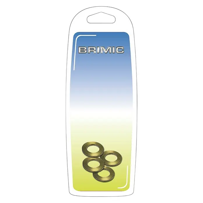 Micel Brimic Arandela - Diámetro exterior: 22 mm, Latón, 4 ud. - Embalaje de arandelas Brimic. Estas arandelas se guardan dentro de un blíster con la marca Brimic en la parte delantera.