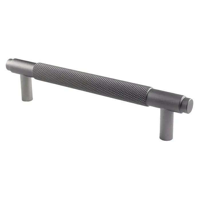 Rei Möbelgriff - Lochabstand: 128 mm, Aluminium, Graphit, Trend - Grau gerändelter Metall-T-Stangengriff für Schränke.
