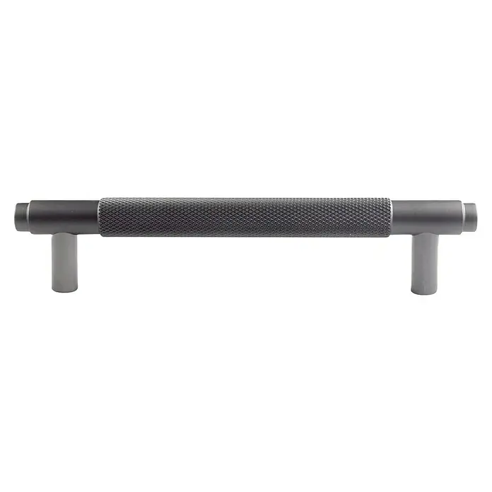 Rei Möbelgriff - Lochabstand: 128 mm, Aluminium, Graphit, Trend - Grau, gerändelter Metallgriff mit zwei senkrechten Pfosten.