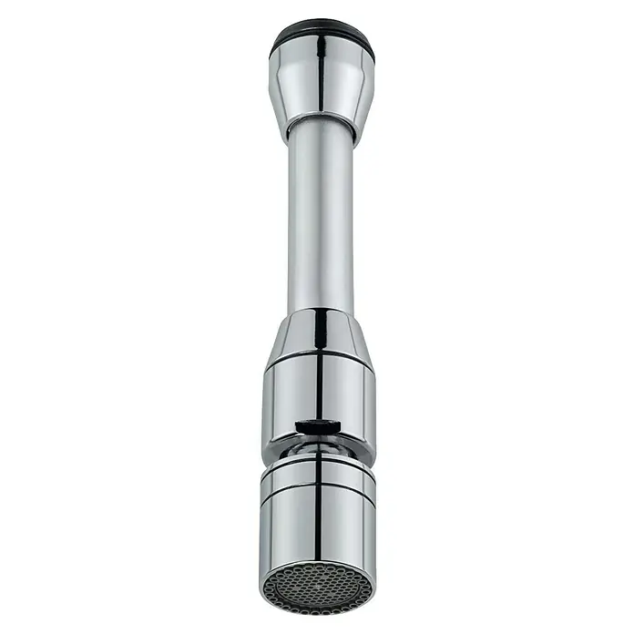 Neoperl Ersatz-Geschirrbrause Varioduo - M22/M24, Verchromt, Mit Kugelgelenk - Verchromter Wasserhahn-Strahlregler mit schwarzer Gummi-Oberseite und grauem Wasserdurchfluss-Gitter.