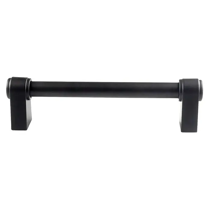 Rei Möbelgriff - Lochabstand: 128 mm, Aluminium, Schwarz, Landhaus - Schwarzer, matter Möbelgriff mit zylindrischer Stange und quadratischen Pfosten.