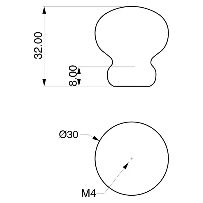 Rei Möbelknopf - Durchmesser: 30 mm, Holz, Buche - Pilzförmiger Knauf, 32mm hoch mit 30mm Basisdurchmesser und einem M4 Gewindeeinsatz.