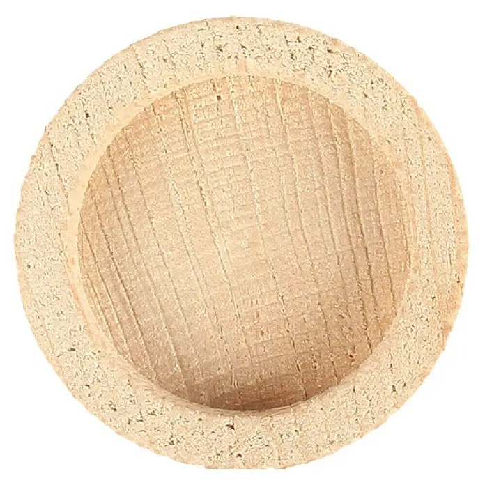 Rei Möbelknopf - Durchmesser: 38 mm, Holz, Buche - Rundes, helles Holzstück mit geschnitzter, konkaver Mitte und sichtbarer Holzmaserung.