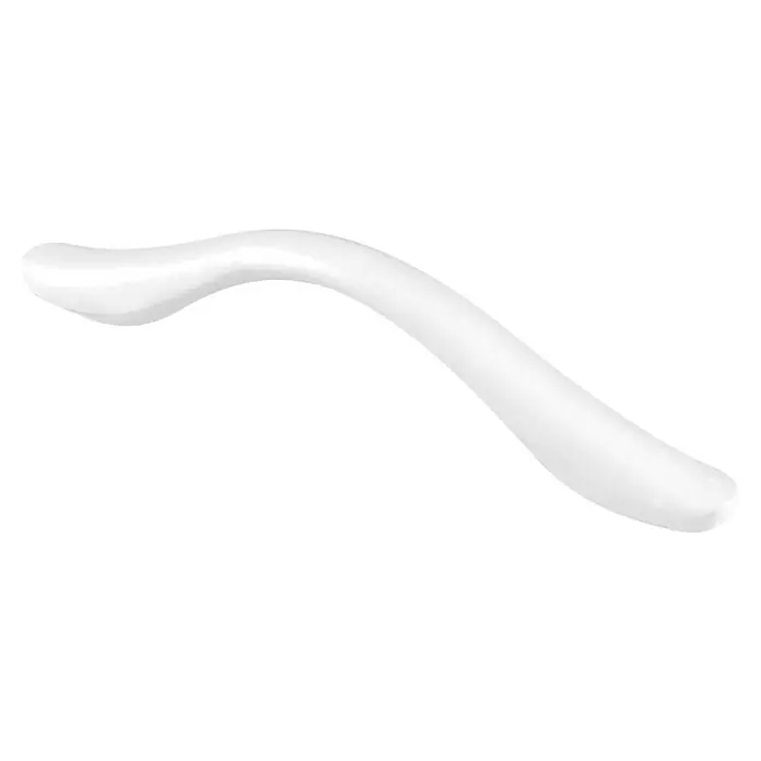 Rei Möbelgriff - Lochabstand: 64 mm, Sonstige, Weiß, L x B x H: 84 x 9 x 18 mm - Weißes, glattes und gekrümmtes längliches Gebilde.