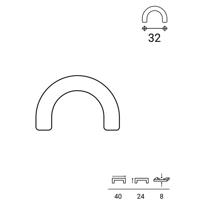 Rei Möbelgriff - Lochabstand: 32 mm, Sonstige, Weiß - U-förmiger Griff mit Lochabstand 32mm, Gesamtlänge 40mm, Breite 24mm und Tiefe 8mm.