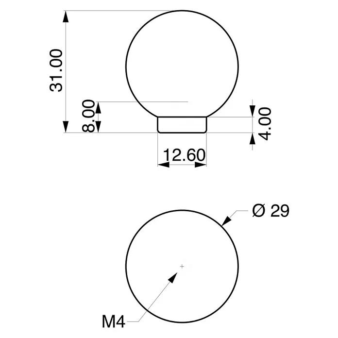 Rei Möbelknopf - Durchmesser: 28 mm, Holz, Schwarz - Kugelförmiger Drehknopf mit M4-Gewinde und zylindrischem Sockel, Ø 29mm, Höhe 31mm.
