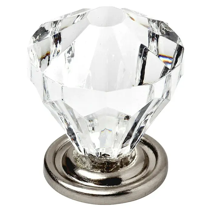 Rei Möbelknopf - Durchmesser: 31 mm, Gold/ Transparent - Klarer facettierter Kristall-Schubladengriff mit glänzendem silbernem Sockel.