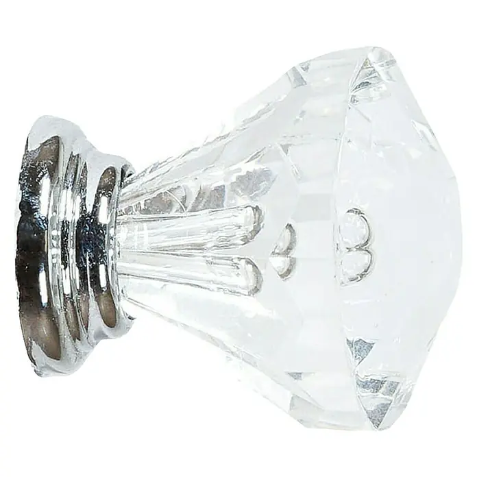 Rei Möbelknopf - Durchmesser: 31 mm, Gold/ Transparent - Klarer, facettierter Kristallknauf mit verchromtem Sockel.