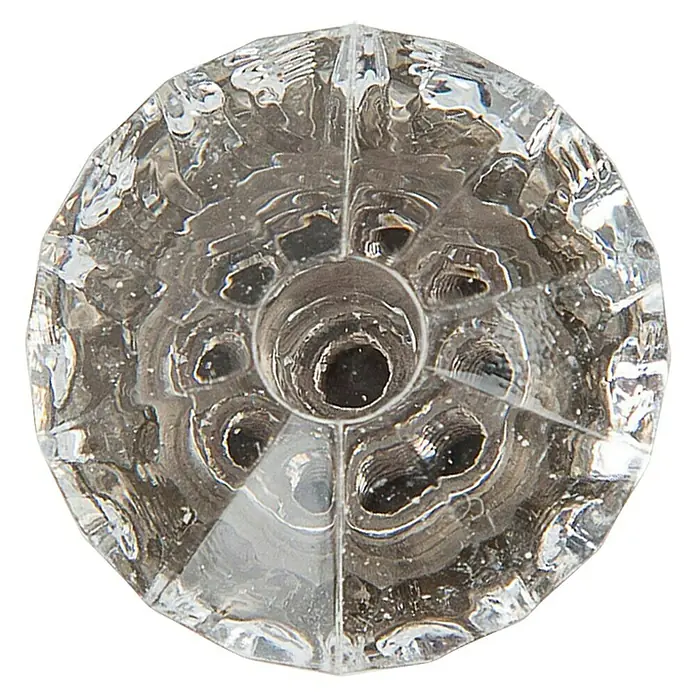 Rei Möbelknopf - Durchmesser: 31 mm, Gold/ Transparent - Klares, rundes, facettiertes Glas- oder Acrylobjekt mit einer zentralen Vertiefung und umgebenden kreisförmigen Vertiefungen.