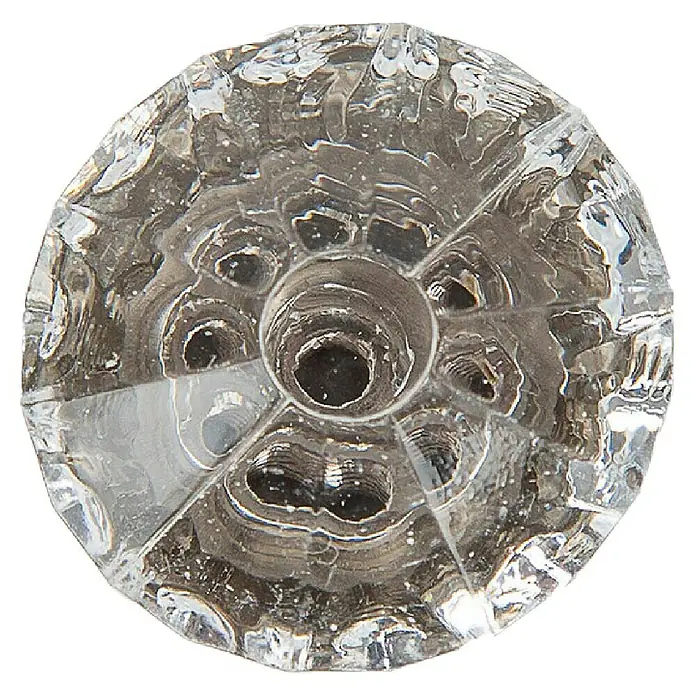 Rei Möbelknopf - Durchmesser: 31 mm, Gold/ Transparent - Klarer, facettierter, kristallähnlicher Knauf oder Zierelement mit mittigem Loch und radialen Segmenten.