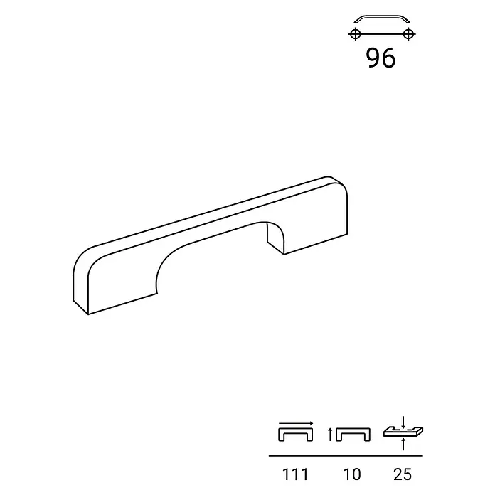 Rei Möbelgriff - Lochabstand: 96 mm, Aluminium, Schwarz, Elegant - Möbelgriff mit 96mm Bohrabstand. Gesamtlänge 111mm, Höhe 25mm, Breite 10mm.