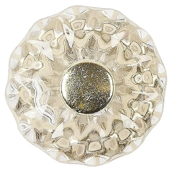 Rei Möbelknopf - Durchmesser: 29 mm, Gold/ Transparent - Runder, facettierter klarer Möbelknopf mit goldener Messingmitte.