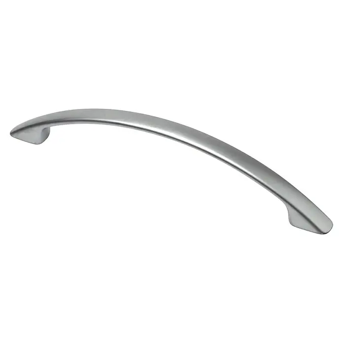 Rei Tirador para muebles - Distancia entre orificios: 128 mm, L x An x Al: 153 x 11 x 28 mm, Cromo, Mate - Tirador de mueble metálico curvado color plata.