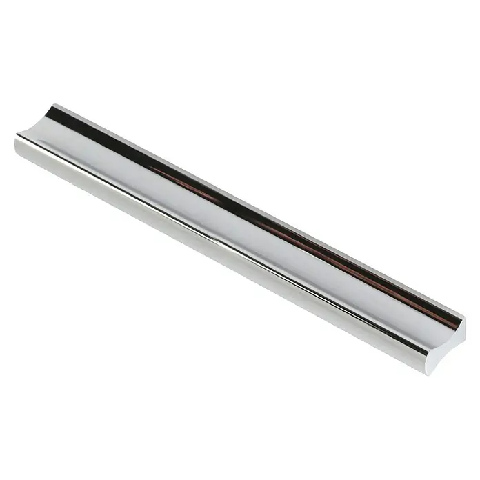 Rei Möbelgriff - Lochabstand: 160 mm, Aluminium, Chrom, L x B x H: 120 x 9 x 17 mm - Glänzendes, silbernes Halbrundprofil aus Metall, ideal als Zierleiste oder Kantenabschluss.
