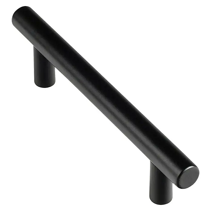 Rei Tirador para muebles - Distancia entre orificios: 96 mm, Acero, Negro, Redonda, L x An x Al: 136 x 12 x 32 mm - Tirador cilíndrico negro mate para muebles con dos soportes.