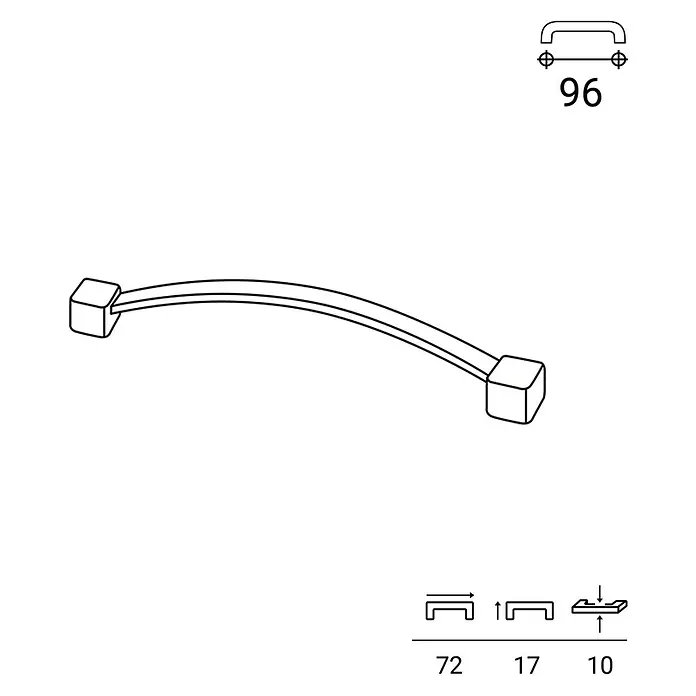 Rei Möbelgriff - Lochabstand: 96 mm, Sonstige, Schwarz, L x B x H: 103 x 10 x 19 mm - Gekrümmter Griff mit quadratischen Enden, Lochabstand 96mm.