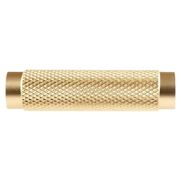 Rei Möbelknopf - Durchmesser: 12 mm, Aluminium, Gold - Goldfarbener, gerändelter zylindrischer Koppler mit glatten Enden.