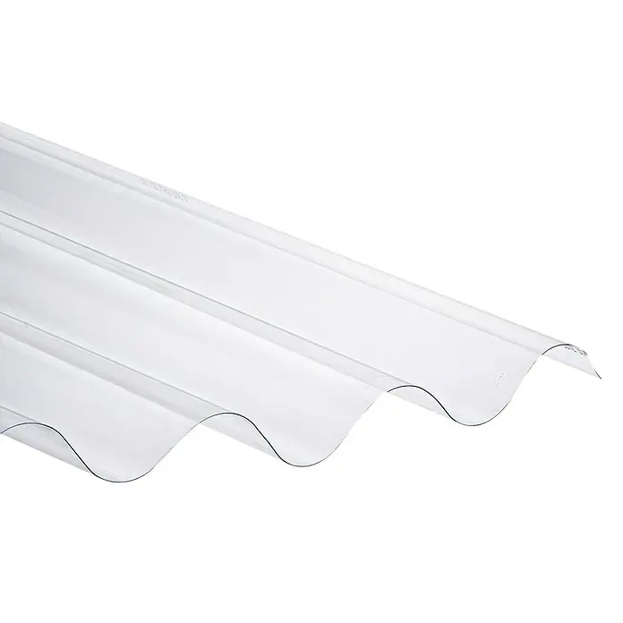 Lámina corrugada Gran onda - 200 cm x 98 cm x 0,9 mm, Plástico, Transparente, 0,9 mm - Imagen de una lámina de techo corrugada transparente, ideal para la transmisión de luz natural en proyectos de construcción.