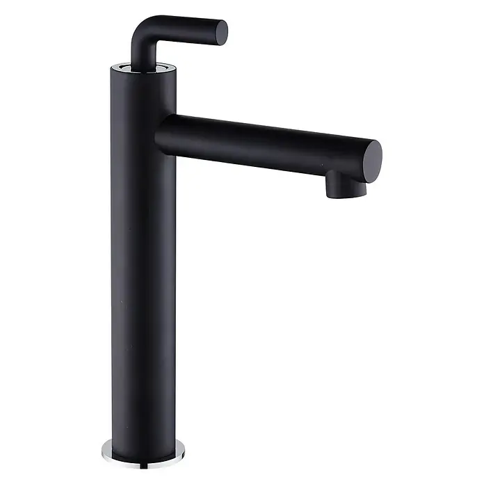 Rousseau Grifo de lavabo alto Tubö - Negro - Elegante grifo negro con forma cilíndrica. Un accesorio moderno para baños o cocinas con una estética minimalista.