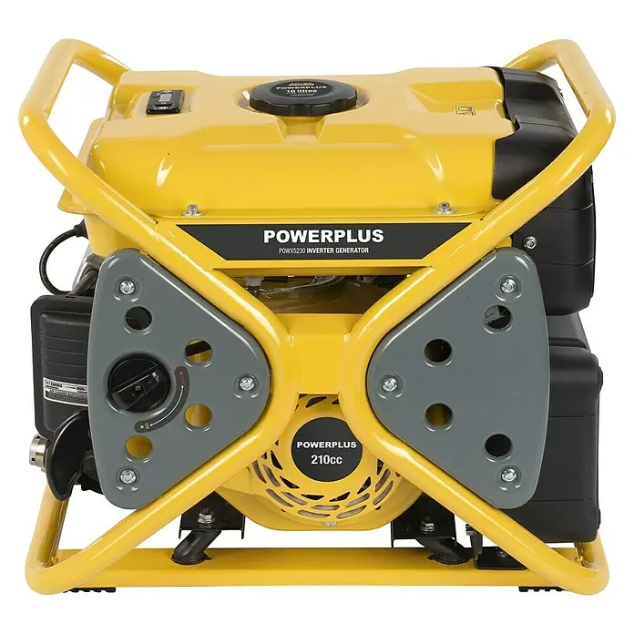 PowerPlus Generador POWX5230 - 3 kW, Volumen del depósito: 10 l - Generador inversor Powerplus amarillo y negro con estructura tubular de metal.