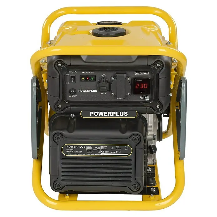 PowerPlus Generador POWX5230 - 3 kW, Volumen del depósito: 10 l - Generador inversor Powerplus amarillo y negro con panel de control y pantalla digital.