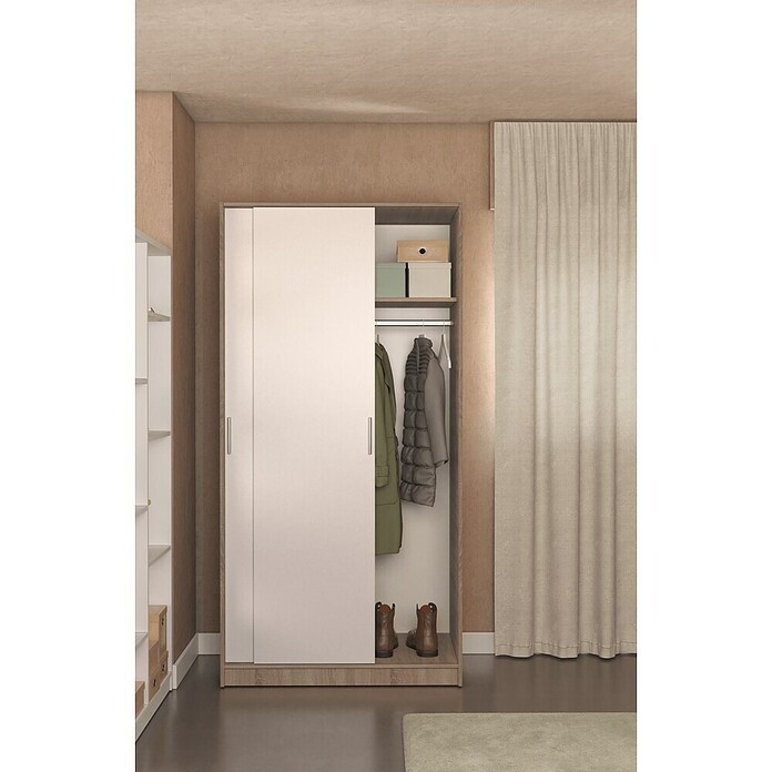 Meka Block Armario de puertas correderas K-511 (L x An x Al: 50 x 100 x 200 cm, Blanco Liso/Roble Cortez) | BAUHAUS