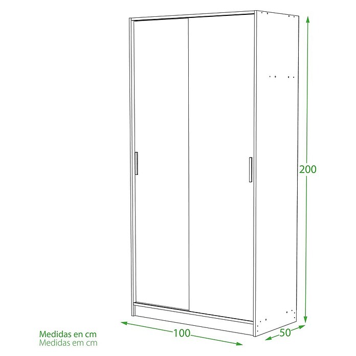 Meka Block Armario de puertas correderas K-511 (L x An x Al: 50 x 100 x 200 cm, Blanco Liso/Roble Cortez) | BAUHAUS