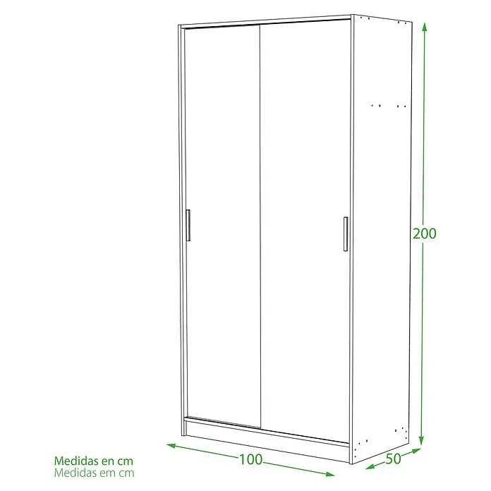 Meka Block Armario de puertas correderas K-511 - L x An x Al: 50 x 100 x 200 cm, Blanco Liso/Roble Cortez - Armario con dos puertas correderas, de 100 cm de ancho, 200 cm de alto y 50 cm de fondo.