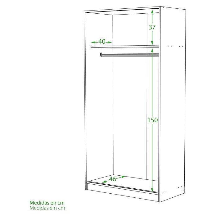 Meka Block Armario de puertas correderas K-511 (L x An x Al: 50 x 100 x 200 cm, Blanco Liso/Roble Cortez) | BAUHAUS