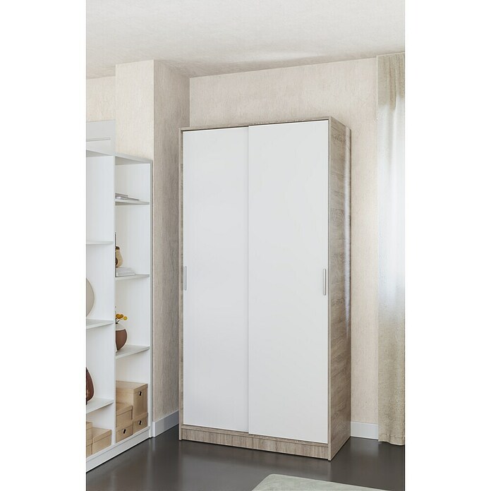 Meka Block Armario de puertas correderas K-511 (L x An x Al: 50 x 100 x 200 cm, Blanco Liso/Roble Cortez) | BAUHAUS