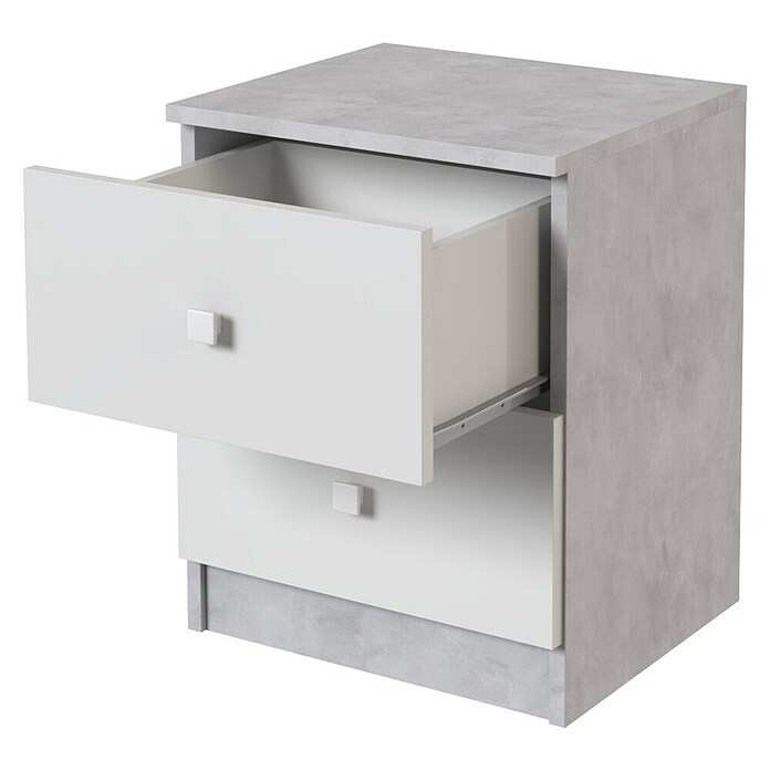 Meka Block Mesita de noche K-635 (L x An x Al: 35 x 40,2 x 49,6 cm, Cemento Grey/Blanco Liso, Número de cajones: 2 ud.) | BAUHAUS