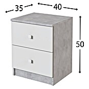 Meka Block Mesita de noche K-635 (L x An x Al: 35 x 40,2 x 49,6 cm, Cemento Grey/Blanco Liso, Número de cajones: 2 ud.) | BAUHAUS